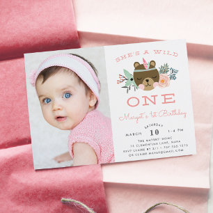 Wild One Photo First Birthday Party Invite
