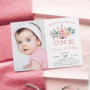 Wild One Photo First Birthday Party Invite