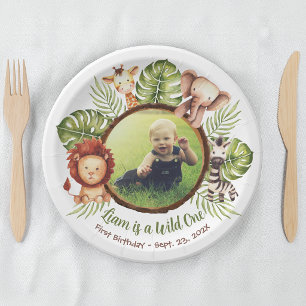 Wild One Photo Jungle Animals Leaves 1st Birthday  Paper Plates