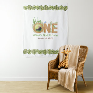 Wild One Photo Jungle Leaves 1st Birthday Backdrop
