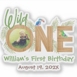 Wild One Photo Jungle Leaves Parrots Wood Letters Sticker