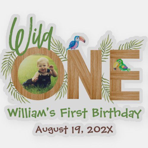 Wild One Photo Jungle Leaves Parrots Wood Letters  Sticker