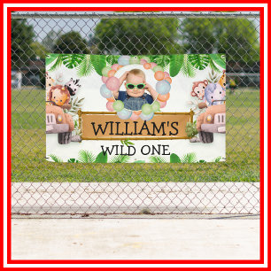 Wild One PHOTO Jungle Safari Animals Birthday Banner