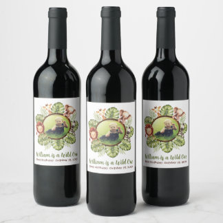Wild One Photo Safari Animals Jungle 1st Birthday Wine Label