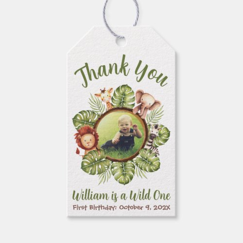 Wild One Photo Safari Jungle Leaves First Birthday Gift Tags