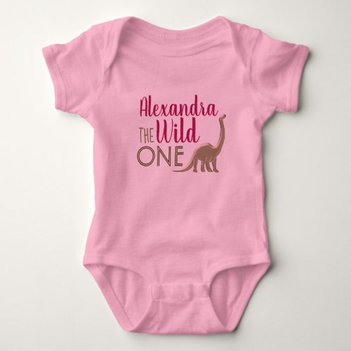 Wild One Pink and Gold Dinosaur 1st Birthday Baby Bodysuit