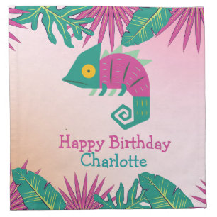 Wild One Pink chameleon jungle 1st Animal Birthday Cloth Napkin