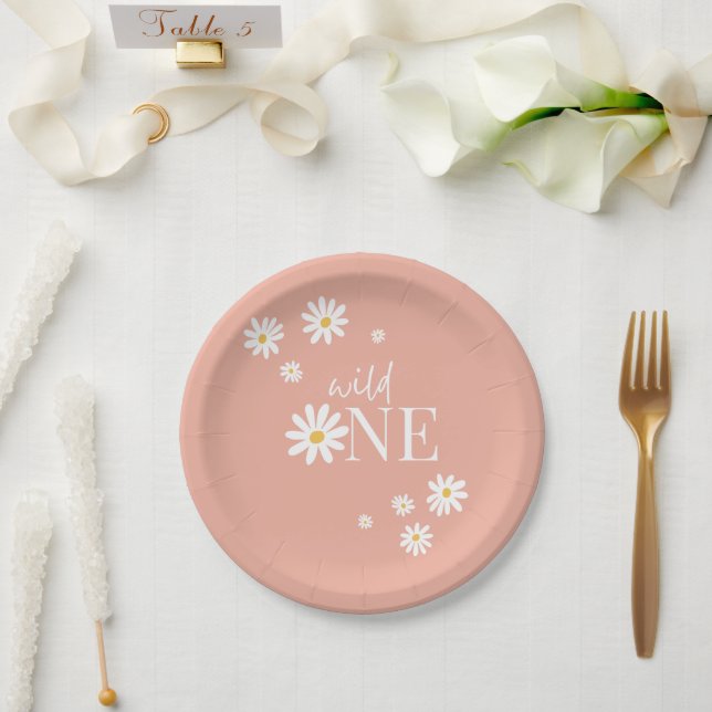 Wild One Pink Daisy 1st Birthday  Paper Plates (Wedding)
