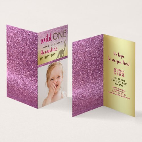 Wild One Pink  Gold Girl 1st Birthday Invitation