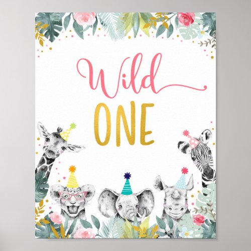 Wild One Pink Gold Party Animal Birthday Sign
