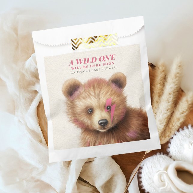Wild One Pink Hair Bear Baby Shower Favor Bag (Creator Uploaded)