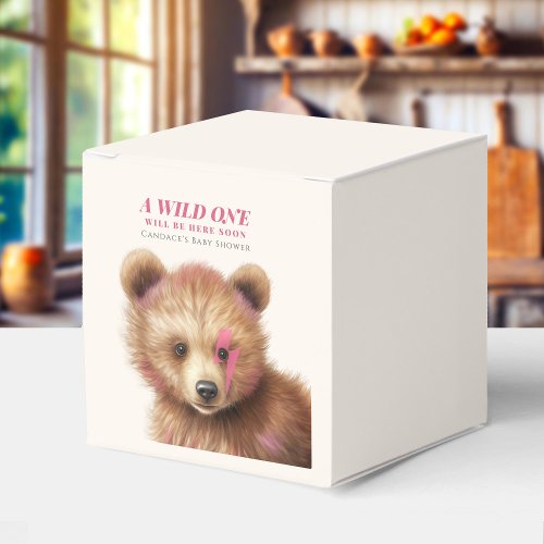 Wild One Pink Hair Bear Baby Shower Favor Boxes