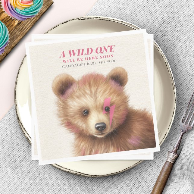 Wild One Pink Hair Bear Baby Shower Napkins (Creator Uploaded)
