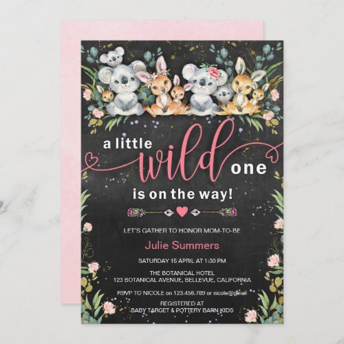 Wild One Pink Koala Kangaroo Baby Shower Invitation