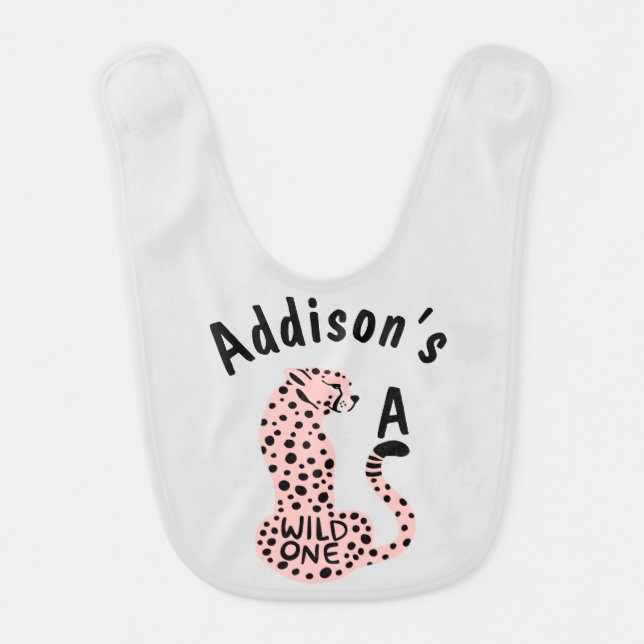 Wild One Pink Leopard Custom First Birthday Baby Bib (Front)
