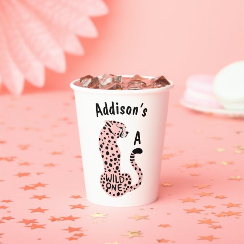 Wild One Pink Leopard Custom First Birthday Paper Cups