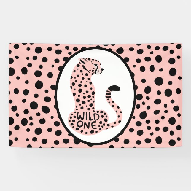 Wild One Pink Leopard First Birthday Banner (Horizontal)