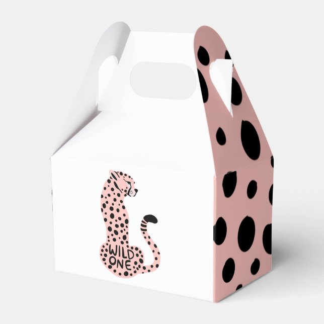 Wild One Pink Leopard First Birthday  Favor Boxes (Front Side)