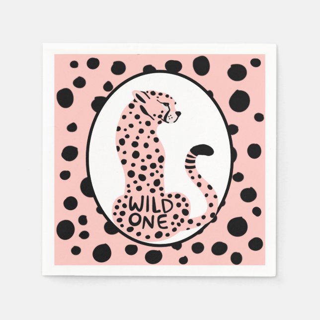 Wild One Pink Leopard First Birthday  Napkins (Front)