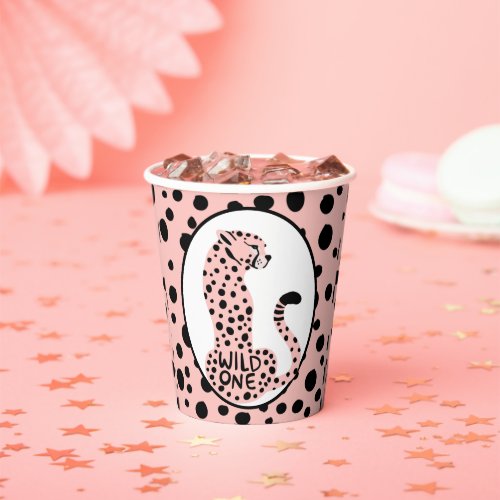 Wild One Pink Leopard First Birthday  Paper Cups