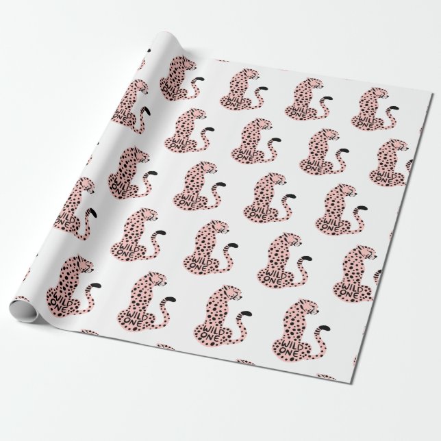 Wild One Pink Leopard  Wrapping Paper (Unrolled)
