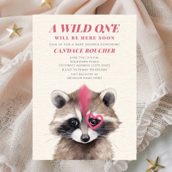 Wild One Pink Mohawk Raccoon Baby Shower Invitation by JillsPaperie at Zazzle