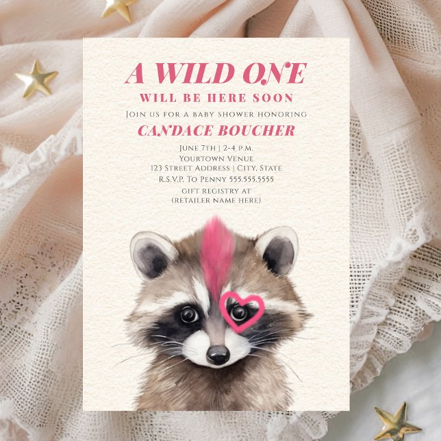Wild One Pink Mohawk Raccoon Baby Shower Invitation (Creator Uploaded)