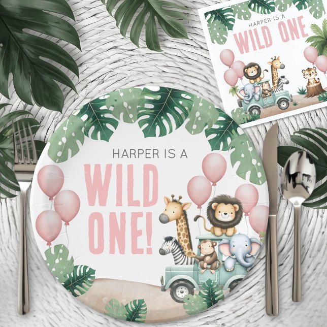 Wild One Pink Safari 1st Birthday Paper Plates (Wild One Pink Safari 1st Birthday Paper Plates)
