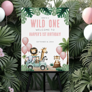 Wild One Pink Safari 1st Birthday Welcome Sign