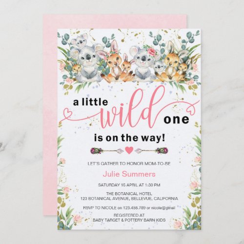 Wild One Pink Safari Girl Baby Shower Invitation