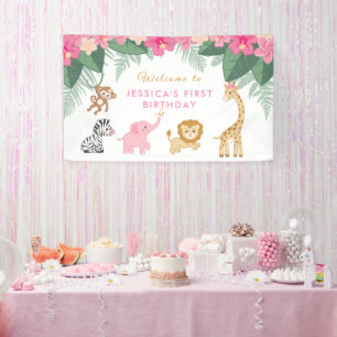 Wild ONE - Pink Safari Girl's FIRST Birthday Banner