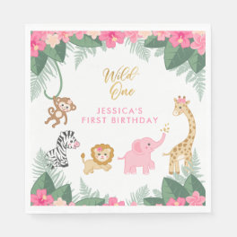 Wild ONE - Pink Safari Girl's FIRST Birthday Napkins