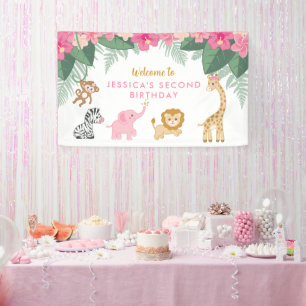 Wild ONE - Pink Safari Girl's SECOND Birthday Banner