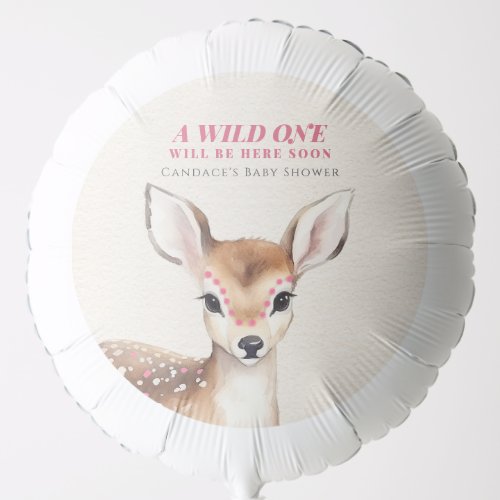 Wild One Pink Spotted Fawn Deer Baby Shower Balloon