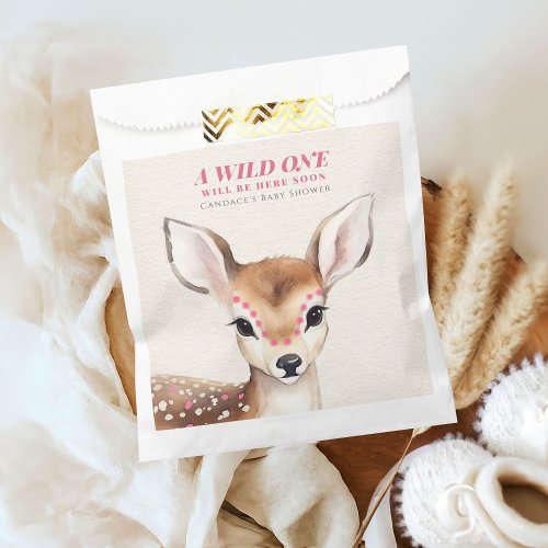 Wild One Pink Spotted Fawn Deer Baby Shower Favor Bag