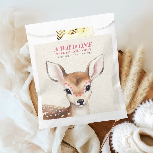 Wild One Pink Spotted Fawn Deer Baby Shower Favor Bag (Creator Uploaded)