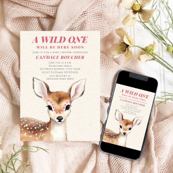 Wild One Pink Spotted Fawn Deer Baby Shower Invitation by JillsPaperie at Zazzle