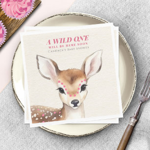 Wild One Pink Spotted Fawn Deer Baby Shower Napkins