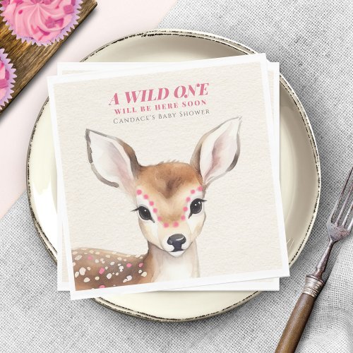 Wild One Pink Spotted Fawn Deer Baby Shower Napkins