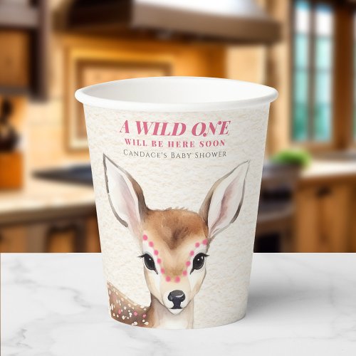 Wild One Pink Spotted Fawn Deer Baby Shower Paper Cups