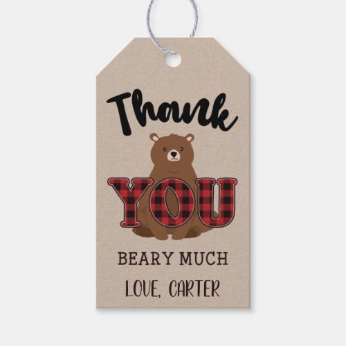 Wild ONE Plaid Bear Birthday Thank You Favor Gift Tags