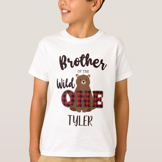Wild ONE Plaid Bear Brother of the Birthday T-Shirt (Front)