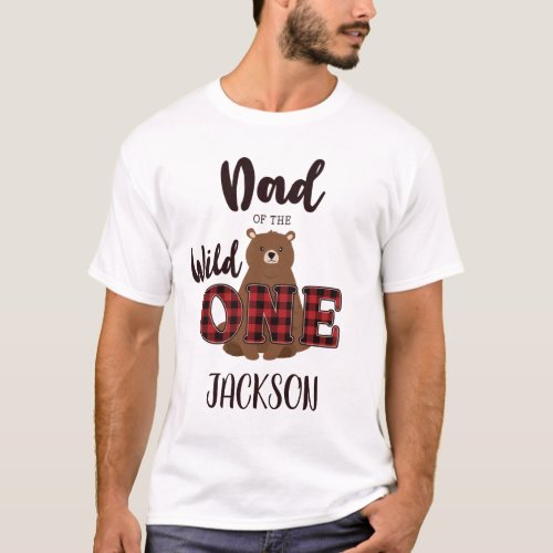 Wild ONE Plaid Bear Dad of Birthday Party T_Shirt