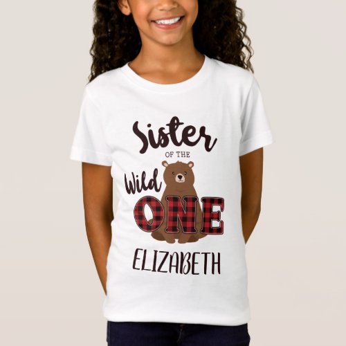 Wild ONE Plaid Bear Sister Birthday Party T_Shirt