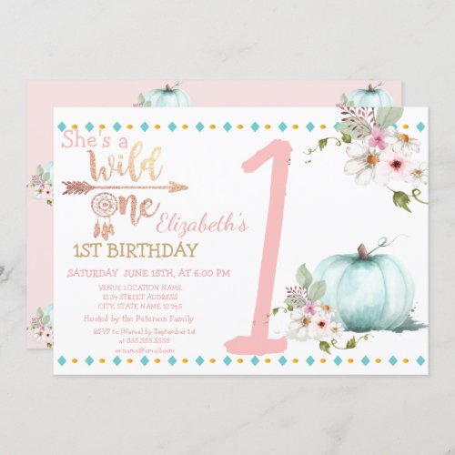 Wild OnePumpkin Boho Birthday  Invitation