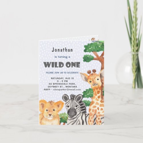 Wild One Rain Forest Animals First Birthday Party Invitation