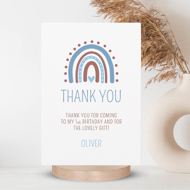 Wild ONE Rainbow Blue Boy Birthday Thank You Card (Creator Uploaded)