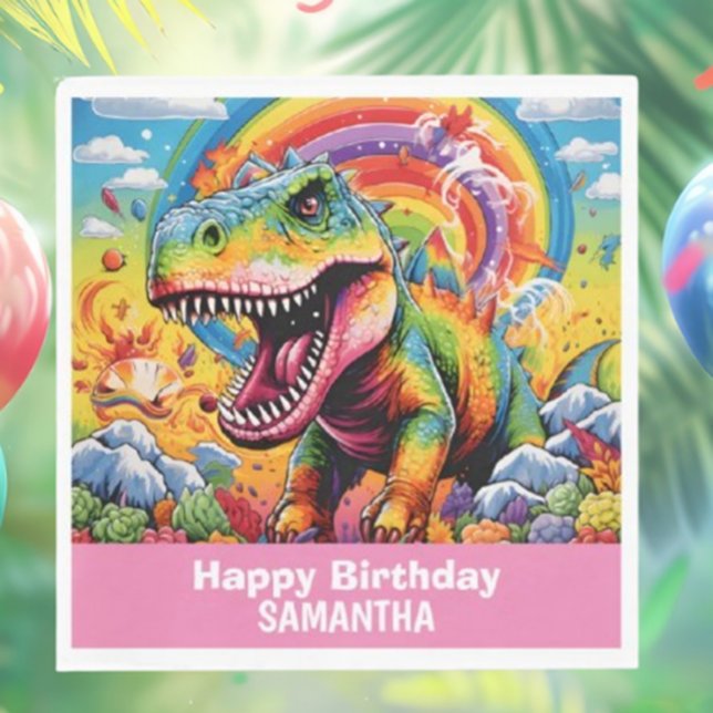 Wild One Rainbow Dinosaur Pink Napkins (Brighten your celebrations with Wild One Rainbow Dinosaur Pink Napkins!)