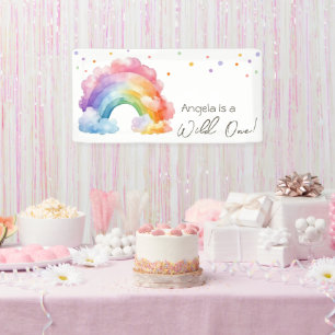 Wild One Rainbow Kids Birthday  Banner