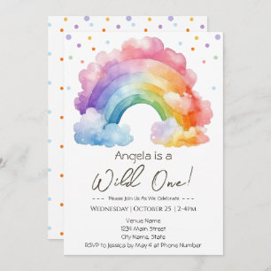 Wild One Rainbow Kids Birthday Invitation